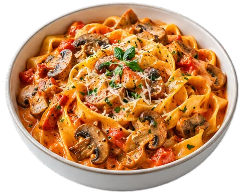 Creamy Tomato Mushroom Pasta with its ingredients