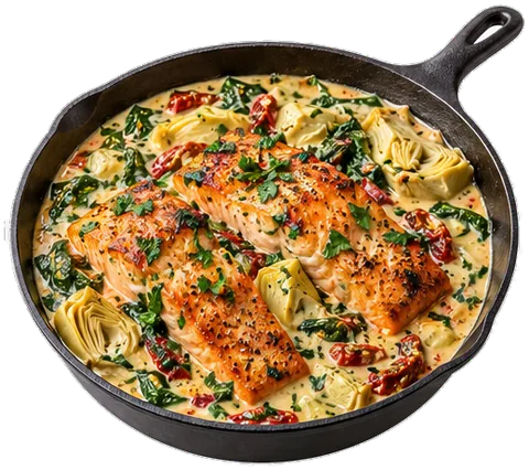 Creamy Tuscan Garlic Salmon with its ingredients