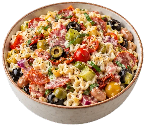 Creamy Tuscan Pasta Salad with its ingredients