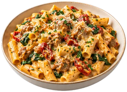 Creamy Tuscan Sausage Pasta with its ingredients