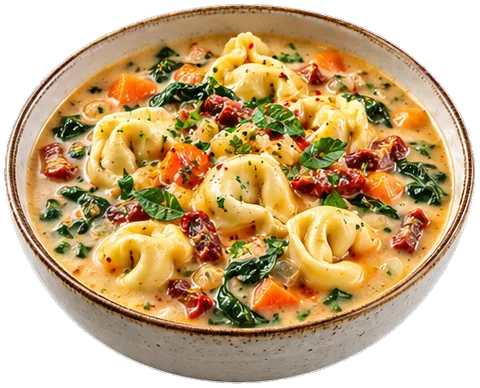 Creamy Tuscan Tortellini Soup with its ingredients