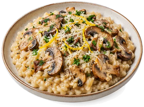 Creamy Vegan Mushroom Risotto with its ingredients