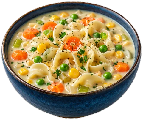 Creamy Vegetable Noodle Soup with its ingredients