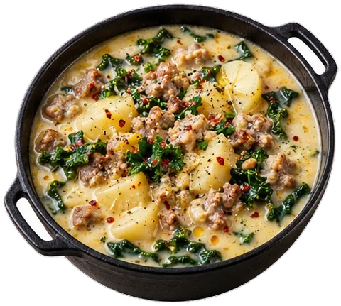 Creamy Zuppa Toscana with its ingredients