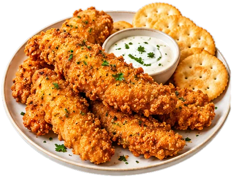 Crispy Chicken Strips with crackers with its ingredients