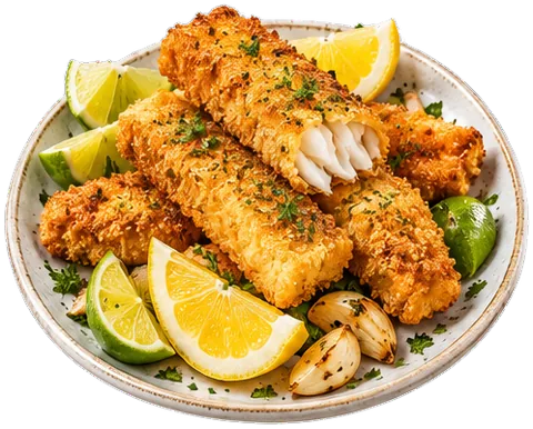 Crispy Pan Fried Fish Fingers with its ingredients