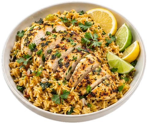 Cumin Chicken and Rice with its ingredients