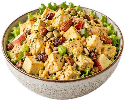 Curried Chicken Salad with nuts and seeds with its ingredients