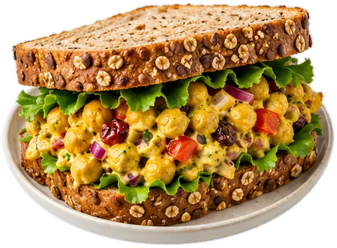 Curried Chickpea Salad Sandwich with its ingredients