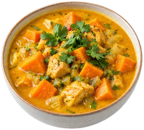 Curried Sweet Potato Chicken Soup with its ingredients