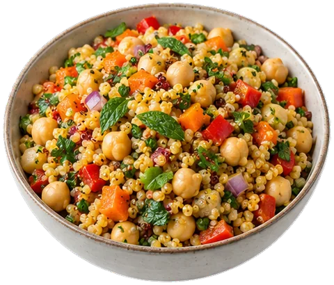Curry Chickpea Couscous Salad with its ingredients