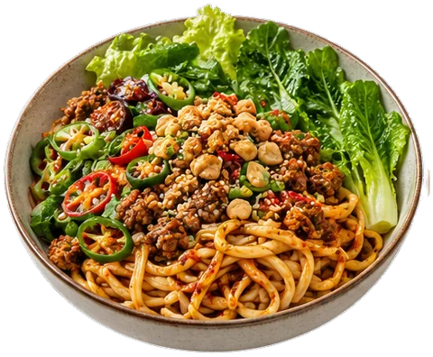 Dan-Dan Style Noodles with its ingredients