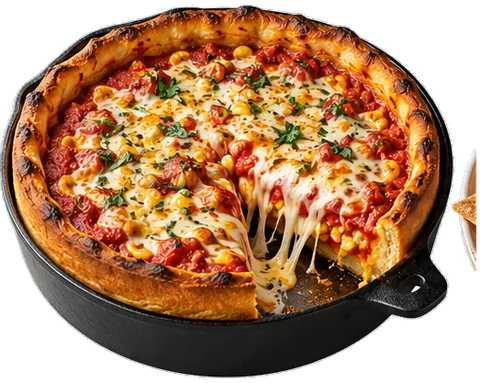 Deep Dish Pizza with its ingredients