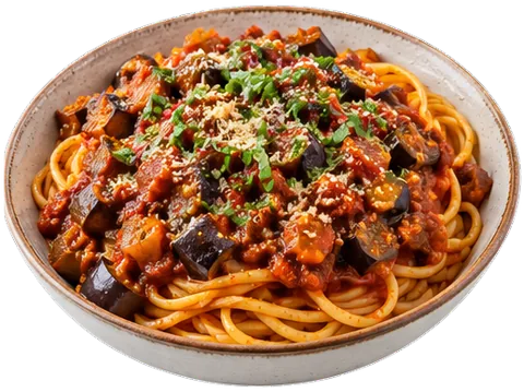 Eggplant Bolognese with its ingredients