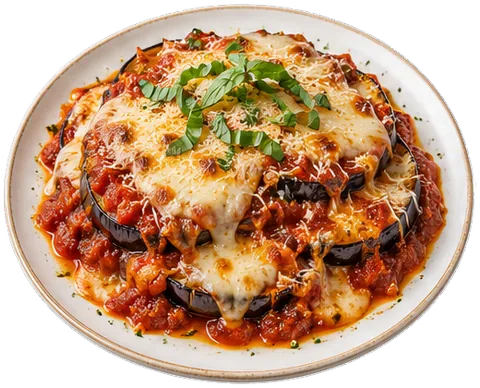 Eggplant Parmesan with its ingredients