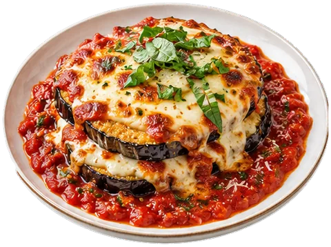Eggplant Parmesan with pasta sauce with its ingredients