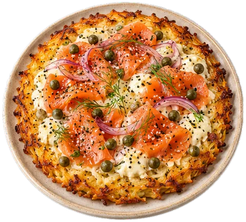 Everything Bagel Lox Pizza with its ingredients