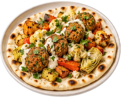 Falafel Roasted Vegetable Naan with its ingredients
