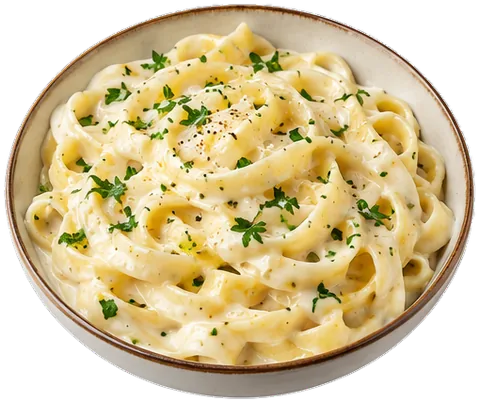 Fettuccine Alfredo with heavy cream with its ingredients