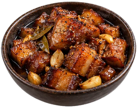 Filipino Pork Adobo with its ingredients