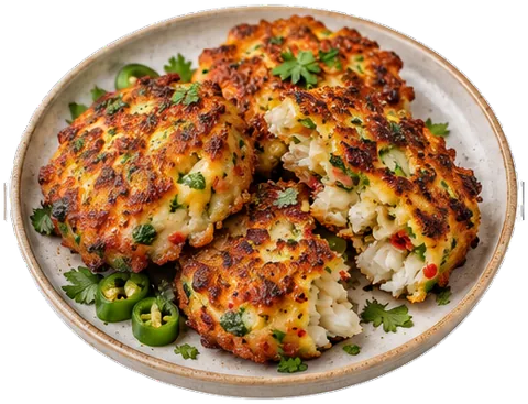 Fish Potato Fritters with its ingredients