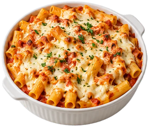 Five Cheese Baked Ziti with its ingredients