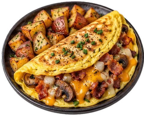French Mushroom Bacon Omelet with its ingredients