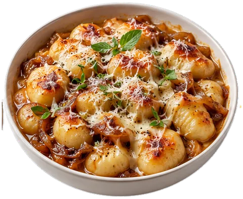 French Onion Gnocchi with its ingredients