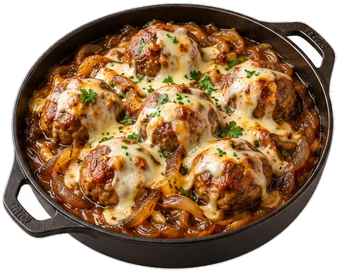 French Onion Meatballs with its ingredients