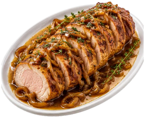 French Onion Pork Tenderloin with its ingredients