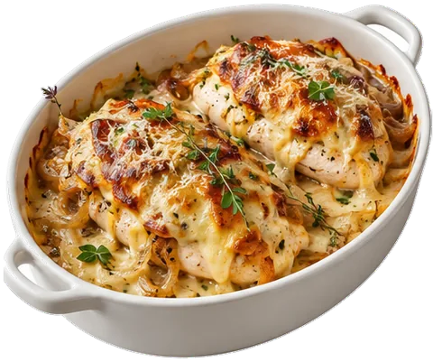French Onion Stuffed Chicken Casserole with its ingredients