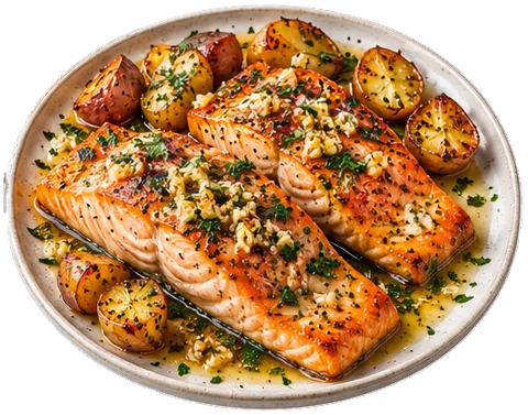 Garlic Butter Baked Salmon with its ingredients