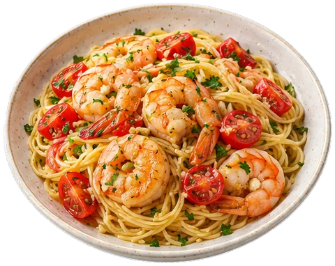 Garlic Butter Capellini Shrimp with its ingredients