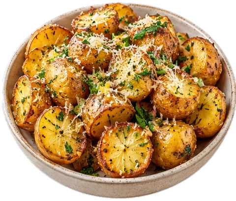 Garlic Butter Parmesan Potatoes with its ingredients