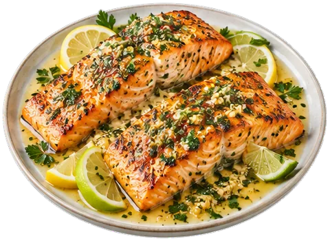 Garlic Butter Salmon Steaks with its ingredients