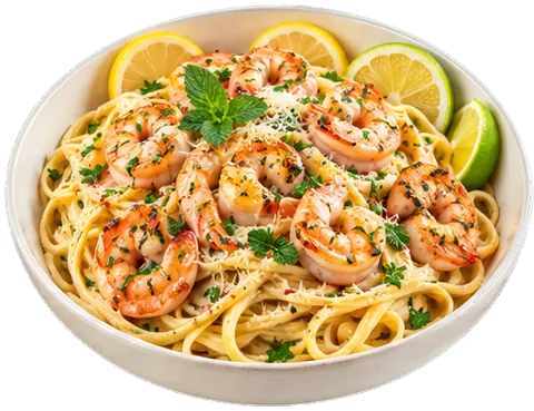 Garlic Butter Shrimp Linguine with its ingredients