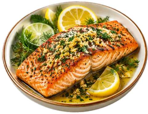 Garlic Butter Steelhead Trout with its ingredients