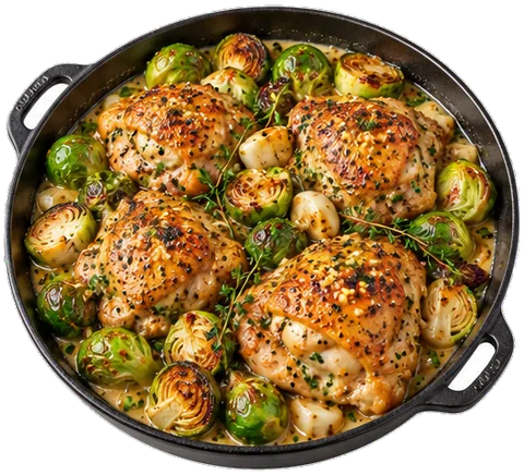 Garlic Dijon Chicken and Brussels Sprouts with its ingredients