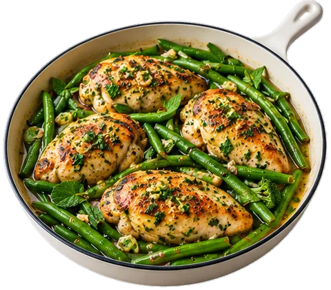 Garlic Herb Chicken Sheet Pan with green beans with its ingredients