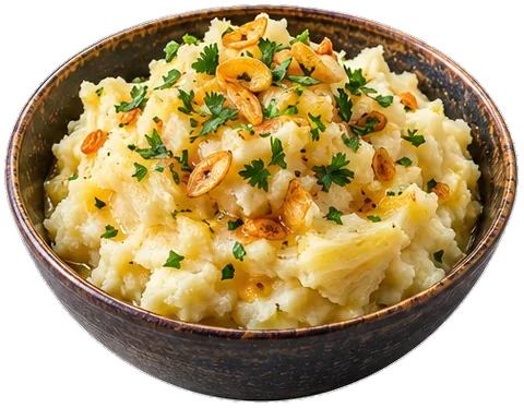 Garlic Mashed Yuca with its ingredients