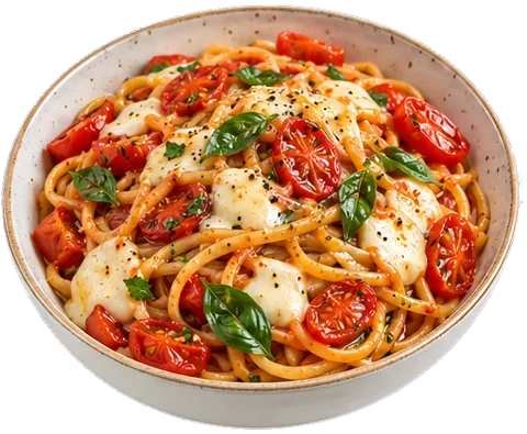 Garlic Mozzarella Margherita Pasta with its ingredients