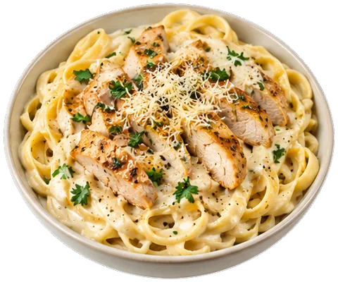 Garlic Parmesan Chicken Pasta with its ingredients
