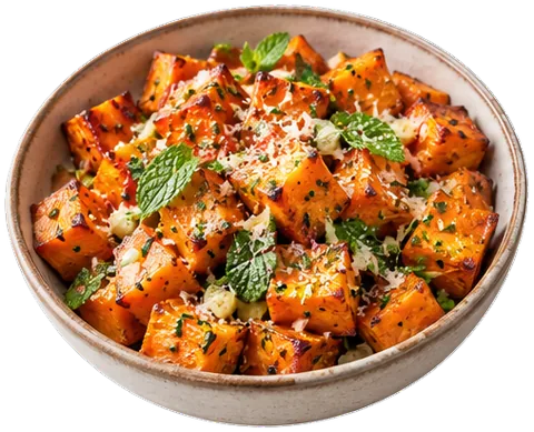 Garlic Parmesan Sweet Potatoes with its ingredients