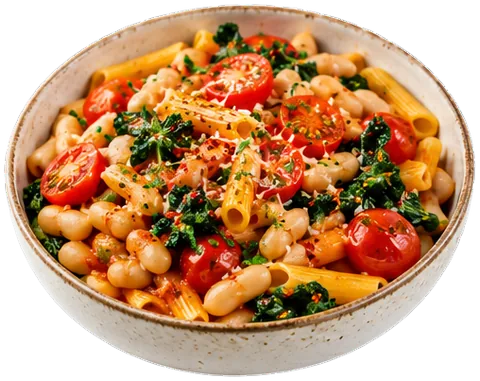 Garlic Tomato White Bean Pasta with its ingredients