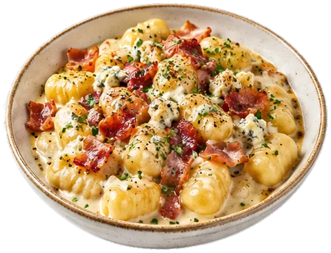 Gnocchi Carbonara with its ingredients