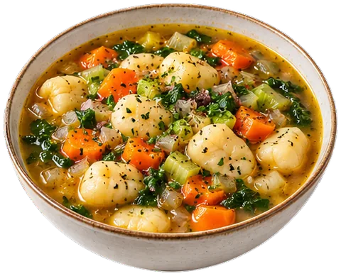 Gnocchi Vegetable Soup with its ingredients