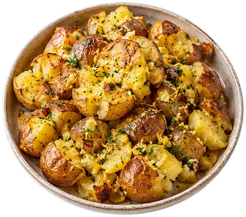 Greek Lemon Smashed Potatoes with its ingredients