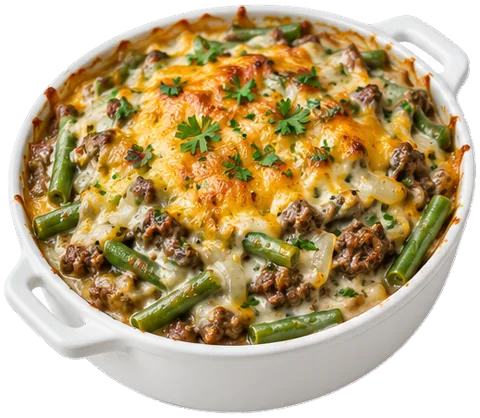 Green Bean Hamburger Casserole with its ingredients