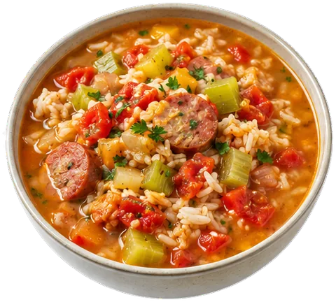 Green Tomato Sausage Rice Soup with its ingredients
