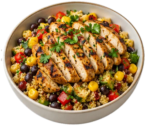 Grilled Chicken Burrito Bowls with its ingredients